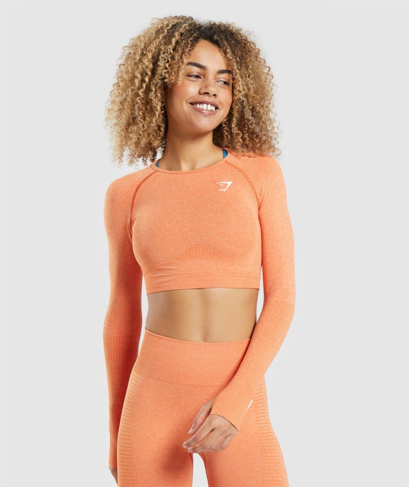 Women\'s Gymshark Vital Seamless 2.0 Long Sleeve Cropped Tops Orange | NZ 8KYDLI